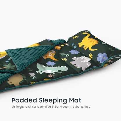 Side view of the thick cushioned toddler sleeping mat with hook and loop fasteners