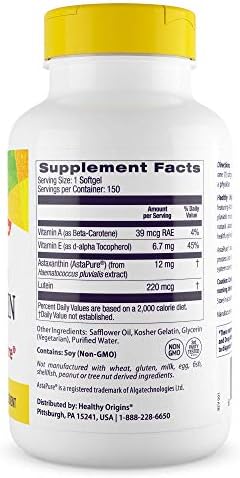 Healthy Origins Triple Strength Astaxanthin side panel displaying nutritional facts and ingredients list