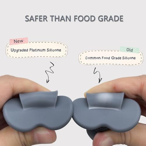 Close up view of the ultra soft flexible silicone tip on the Ginbear training spoon for delicate infant gums.