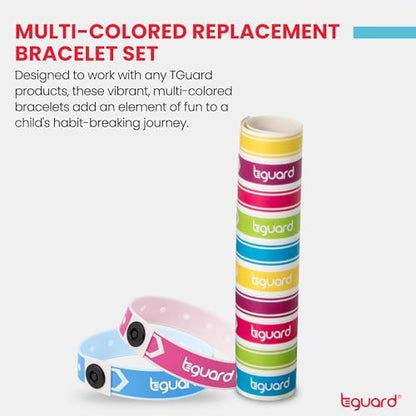 Close up of TGuard multi-colored non-rip wristbands