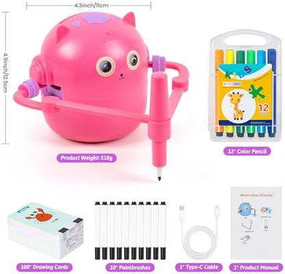 Child using the USA imported TREEFIA drawing robot to learn animal illustrations and handwriting