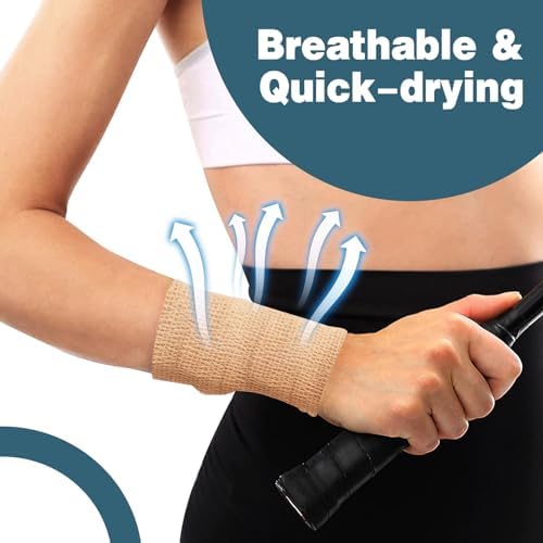 Hand tearing action on an AZEN self adherent bandage roll.