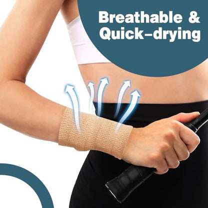 Hand tearing action on an AZEN self adherent bandage roll.
