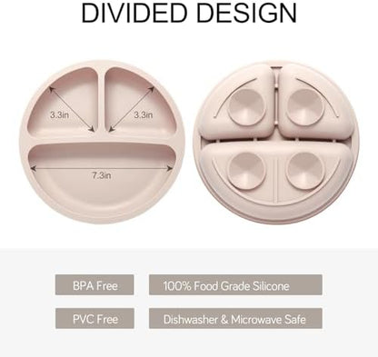 Two rectangular silicone baby plates with suction base and divided sections