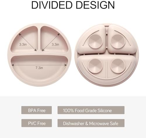Two rectangular silicone baby plates with suction base and divided sections