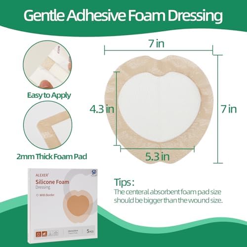 Jointown Silicone Sacral Foam Dressing showing the 5 layer design and absorbent core anatomy.