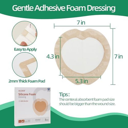 Jointown Silicone Sacral Foam Dressing showing the 5 layer design and absorbent core anatomy.