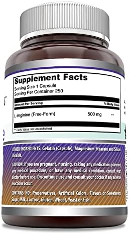 Close up of Amazing Nutrition L-Arginine supplement facts
