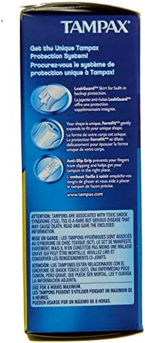 Side view of Tampax flushable cardboard applicator tampons box