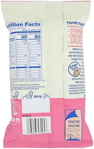 Earth's Best dissolvable teething sticks showing the strawberry and banana flavor elements clearly