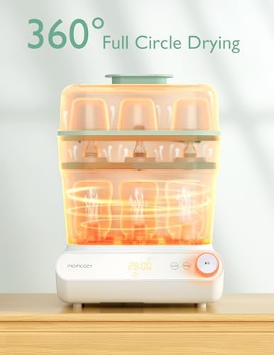 Open view of Momcozy sterilizer showing bottle capacity