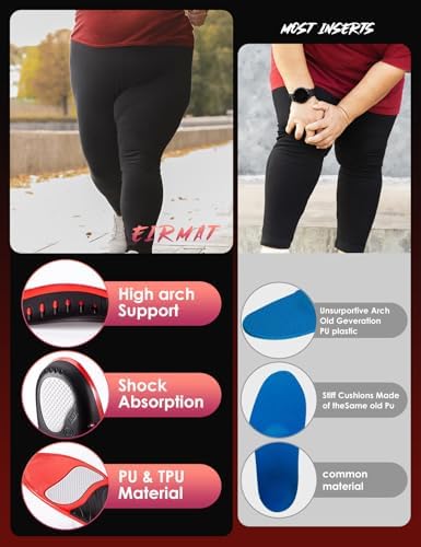 Black and red athletic shoe inserts for high arch support and alignment.