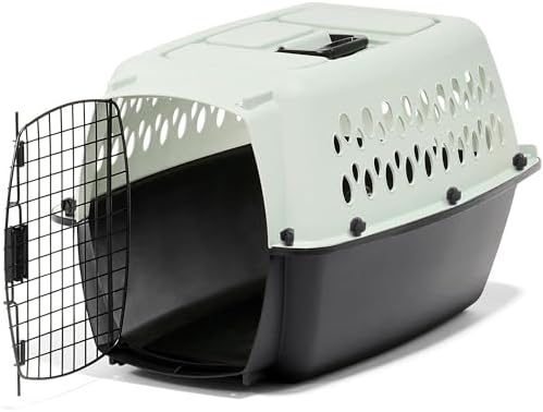 Petmate premium plastic pet carrier side profile emphasizing the four sided ventilation openings for fresh airflow.