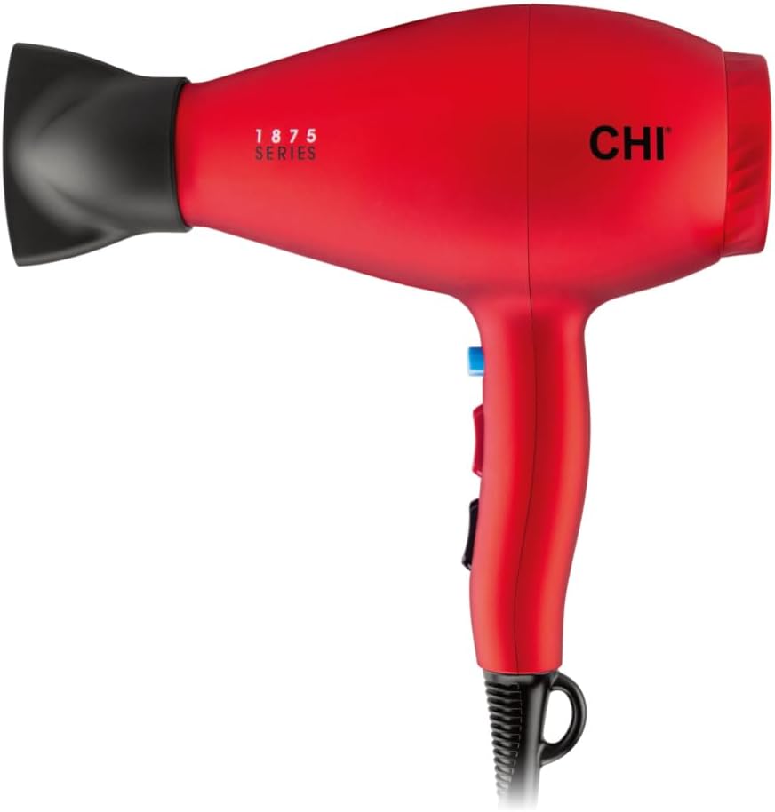 CHI 1875 Series professional ionic hair dryer front view showing vibrant red finish