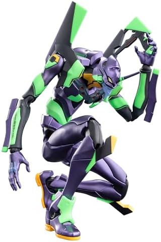 Close up view of the pre painted head sculpt and advanced dual joint shoulder articulation of the Blokees Eva 01 figure