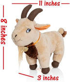 An overhead view of the white and brown Twiddler Toys plush screaming goat showing its comical expression and realistic features.
