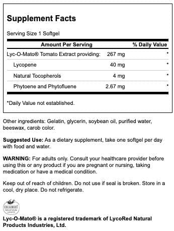 Swanson Lycopene sixty softgels packaging showing supplement facts panel