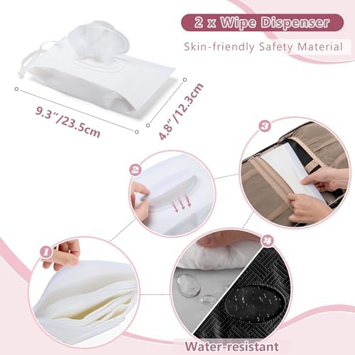 Rexmica portable diaper bag with two refillable wipes dispensers