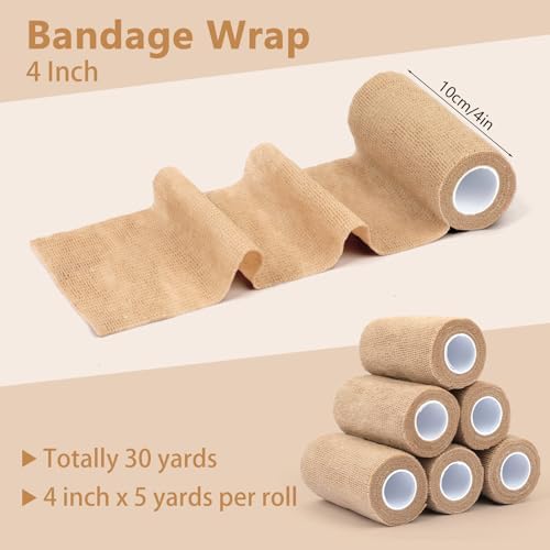 BEVTEE 4 inch elastic cohesive wrap rolls for sports injury and joint support