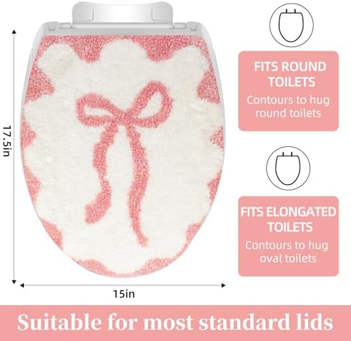 Anti slip backing texture of the imported plush bow design toilet cushion cover.