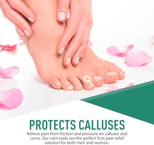 Close up of beige foam toe protectors with central cutout for corn relief.