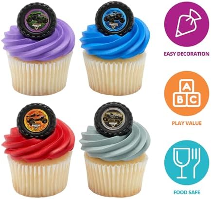 Monster truck tire cupcake decorations set of 24