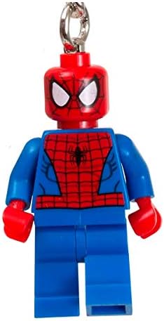 LEGO Super Heroes Spider-Man keychain attached to a backpack zipper showcasing its real world scaling and use.