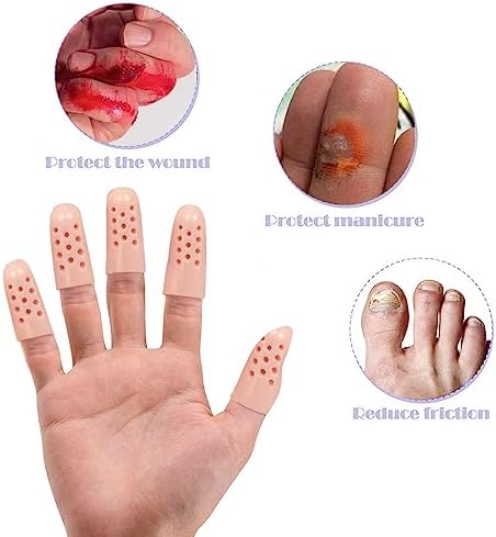 Breathable silicone finger caps in nude color showing air hole distribution