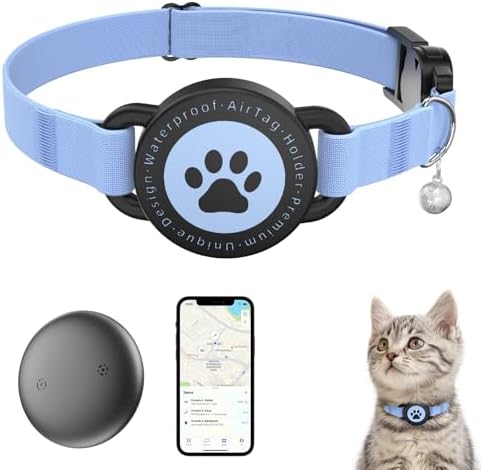 Vebiso blue smart pet activity locator attached to breakaway nylon cat collar
