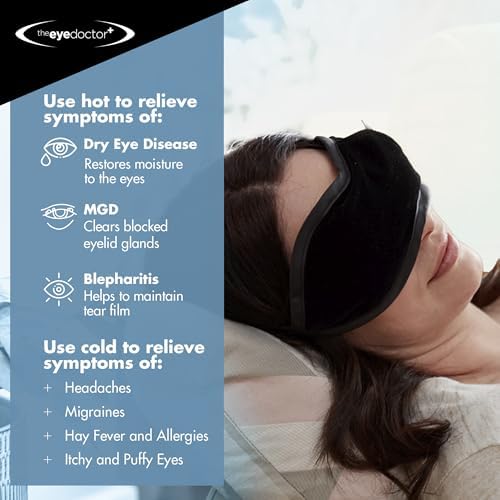 The Eye Doctor reusable microwaveable hot eye mask with adjustable head strap.