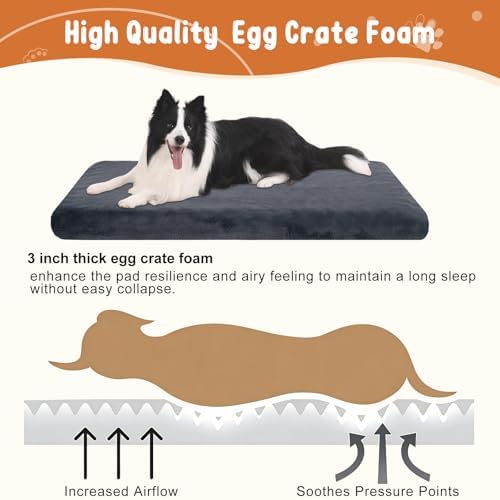 EMPSIGN pet bed mattress with the outer zipper open demonstrating the inner waterproof lining protection.