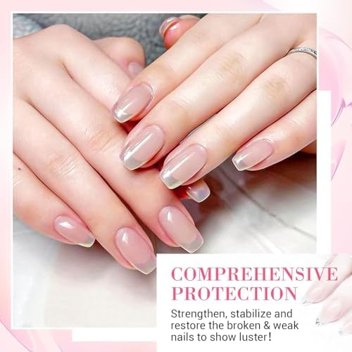 Clear dip powder application on a split thumbnail demonstrating the step by step repair process