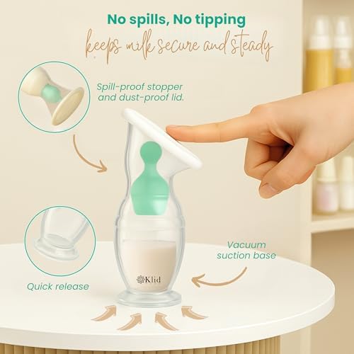 Hands free breastfeeding pump showing the comfort fit shield and clear milliliter markings