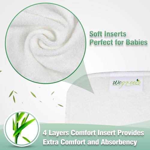 wegreeco Cloth Diapers 6 Pack with 6 Inserts & 1 Wet Bag, Washable Cloth Diapers for Babies, One Size Adjustable Reusable (Flower) - Image 7