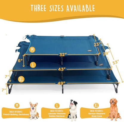 CANINE CANYON Folding Raised Dog Cot, Large Outdoor Elevated Dog Bed with Upgraded Non-Slip Feet, Cooling Chew Proof Portable Heavy Duty Pet Cot Up to 160 lbs for Camping/Home, Dark Blue, 43"x27" - Image 7