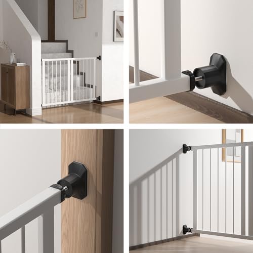 Tool free baby gate pads protecting doorway trim from damage