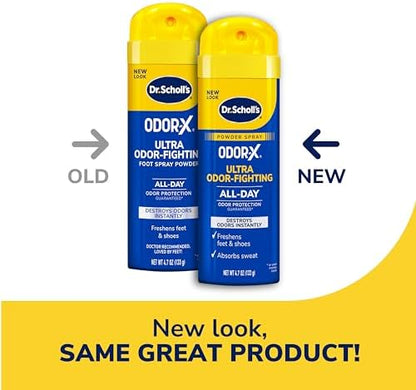 Dr. Scholl's foot deodorant spray for sweat absorption and odor control