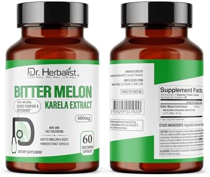 Dr Herbalist Karela Extract 60 vegetarian capsules supplement facts and ingredients label