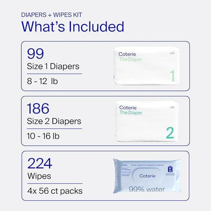 Stack of Coterie plant-based baby wipes packaging.