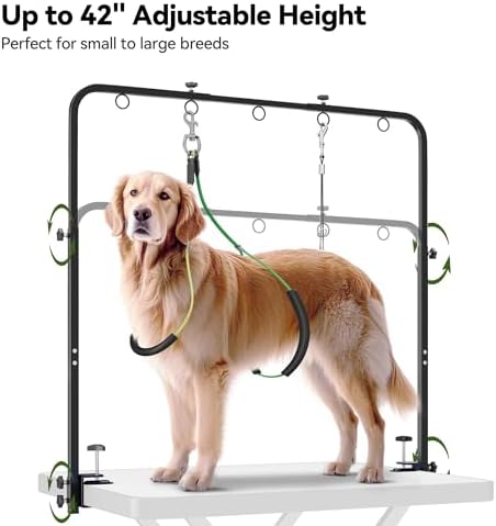 Adjustable height pet grooming arm for small dogs