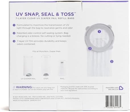 Munchkin diaper pail refill bags showing 7-layer technology