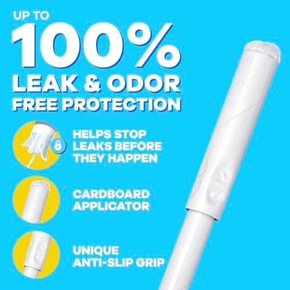 Tampax 40 pack with flushable cardboard applicator details.