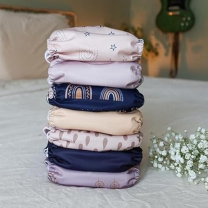 Nora's Nursery Cloth Diapers 7 Pack with 7 Inserts & 1 Wet Bag - Waterproof Cover, Washable, Reusable & One Size Adjustable Pocket Diapers for Newborns and Toddlers - Sunshine & Rainbows - Image 6