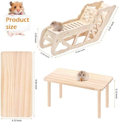 (2-piece Set) Hamster Game Wooden Platform, Tunnel Ladder Hidden Area Platform with Wooden Support Columns, Toy cage Accessories for Hamster Squirrels and Other Small Pets - Image 3