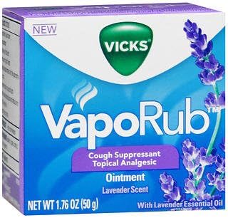 Vicks VapoRub Lavender Scent four pack front view of authentic USA imported cough suppressant ointment jars