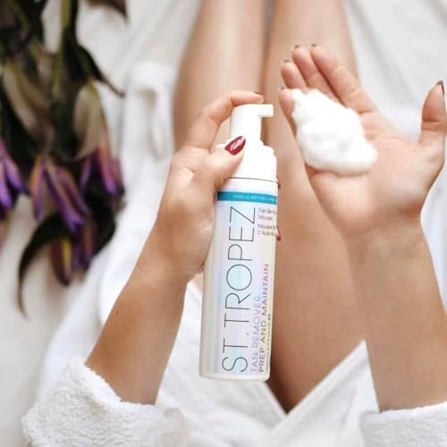 St. Tropez tan remover foam applied to skin