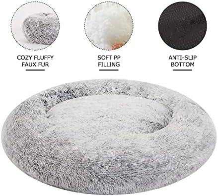 Bedfolks Calming Donut Dog Bed, 36 Inches Round Fluffy for Large Dogs, Anti-Anxiety Plush, Machine Washable (Dark Grey, Large) - Image 4