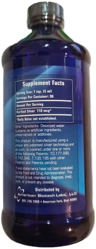 American Biotech Labs 22 ppm silver supplement packaging detailing patented SilverSol Technology