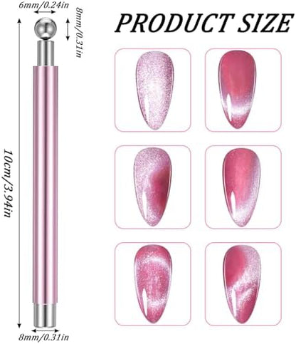 Pink double ended magnetic wand for cat eye gel nails