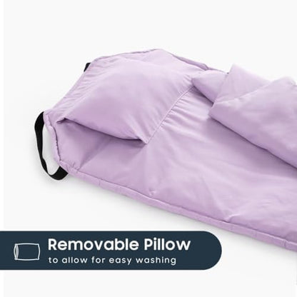 Back view of the solid lilac Wake In Cloud children bedding showing the durable stitching and soft texture